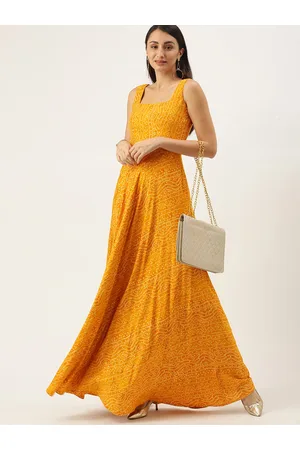 Ethnovog Yellow Printed Made To Measure Maxi Dress