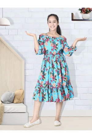 Cutiekins Girls Blue & Red Printed Fit & Flare Dress