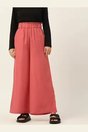 DressBerry Women Pink Solid Pleated Flared Trousers