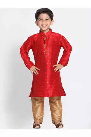 Vastramay Boys Maroon & Beige Woven Design Kurta with Churidar