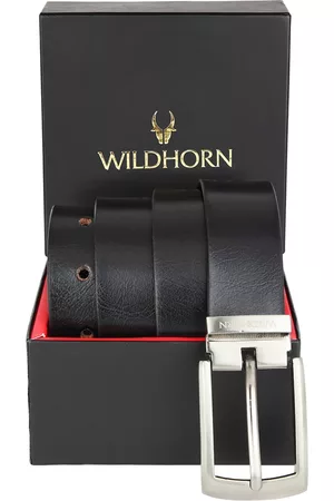 WildHorn Men Black Textured Wrinkle Leather Belt