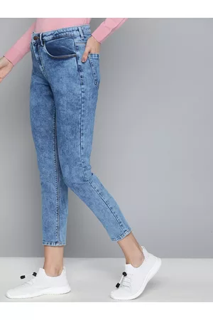 HERE&NOW Women Blue Skinny Fit High-Rise Clean Look Stretchable Cropped Jeans