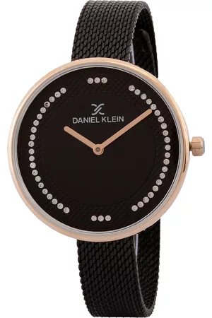 Daniel Klein Women Gunmetal-Toned Embellished Dial & Black Bracelet Style Straps Analogue Watch