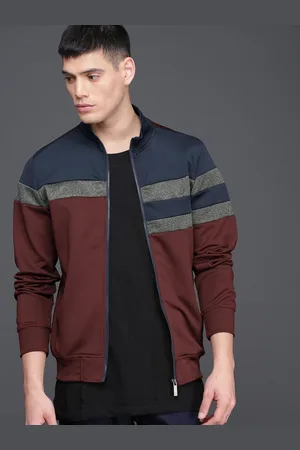 WROGN Men Maroon & Navy Blue colorblocked Sweatshirt