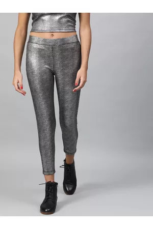 STREET 9 Women Silver Solid Skinny-Fit Treggings