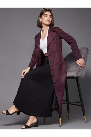 Miss Chase Women Maroon Suede Longline Princess Coat