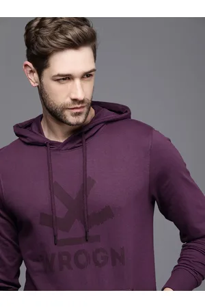 WROGN Men Purple Printed Slim Fit Hooded Sweatshirt