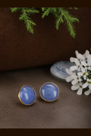 Berserk Gold-Plated Blue Chalcedony Disc Studs