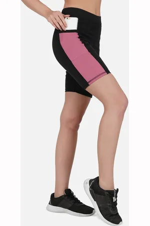 IMPERATIVE Women Black & Pink Colourblocked Slim Fit Cycling Sports Shorts