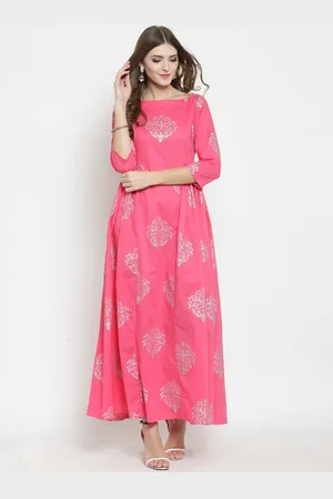 Sera Women Pink Ethnic Motifs Khari Printed A-Line Kurta