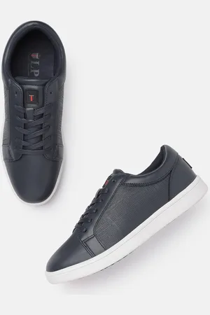 Louis Philippe Men Navy Blue Solid Sneakers with Self Checked Detail