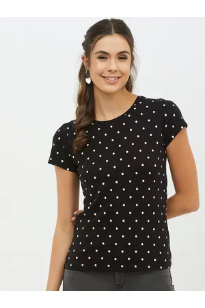 Harpa Women Black Printed Round Neck T-shirt