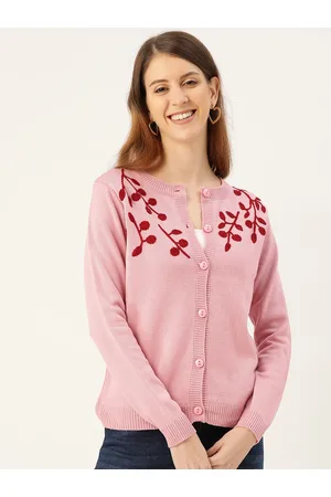 DressBerry Women Pink Embroidered Cardigan