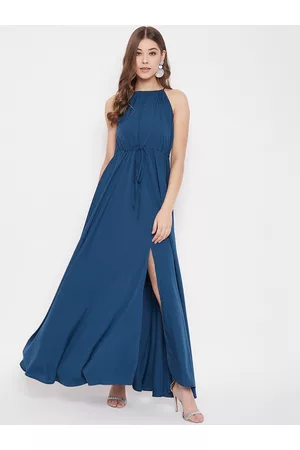 Berrylush Women Blue Solid Maxi Dress