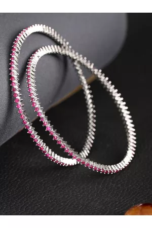 Priyaasi Women Purple Stones Silver-Plated Bangles Set of 2