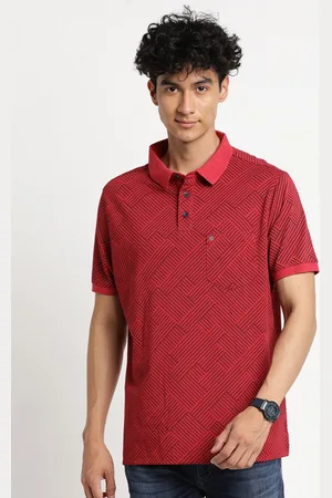 Turtle Men Red Printed Cotton Polo Collar Slim Fit T-shirt