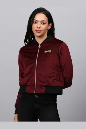 Campus Women Maroon Windcheater Crop Outdoor Padded Jacket