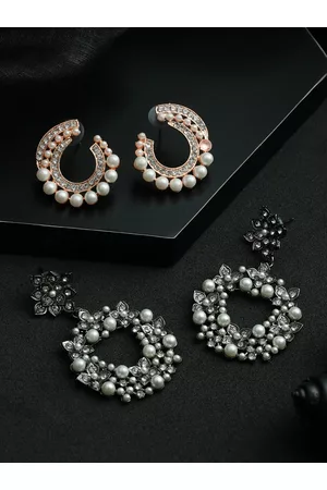 Priyaasi Silver-Toned Set Of 2 Contemporary Drop Earrings
