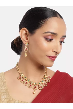 Asmitta Jewellery Gold Toned Kundan Studded Necklace Set