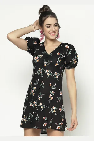 Sera Women Black Printed A-Line Dress
