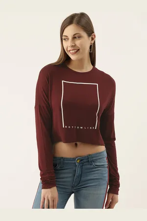 Campus Women Maroon Printed Round Neck T-shirt