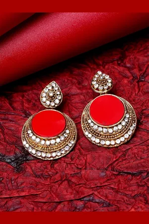 ANIKAS CREATION Gold-Toned & Red Circular Studs