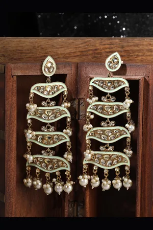 ANIKAS CREATION Gold-Plated Enamelled Contemporary Drop Earrings