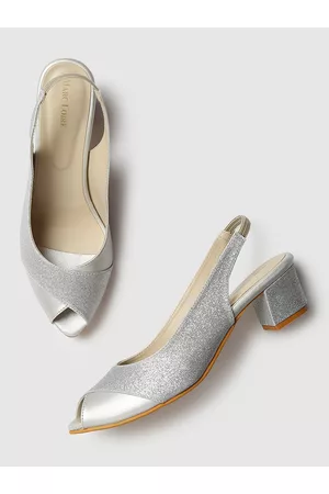 Marc Loire Women Silver-Toned Embellished Peep Toes Heels