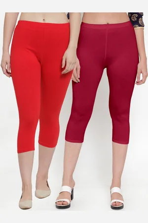 Jinfo Women Pack of Maroon & Red Cotton Lycra Capris