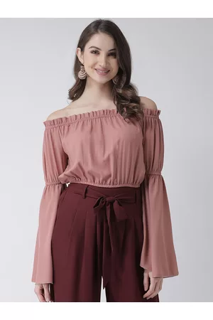 KASSUALLY Women Pink Solid Bardot Top