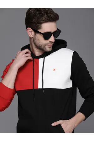 WROGN Men Black & White Colourblocked Hooded Sweatshirt