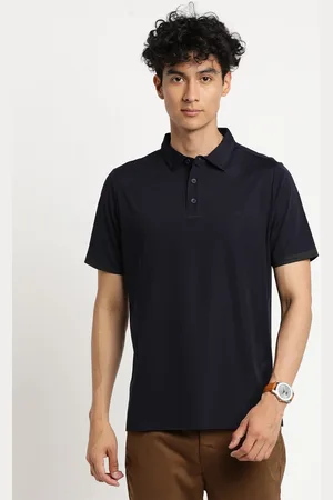Turtle Men Navy Blue Cotton Polo Collar Slim Fit T-shirt