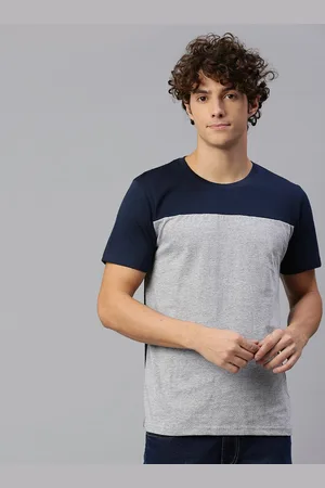 High Star Men Navy Blue & Grey Colourblocked T-shirt