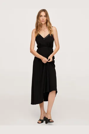 MANGO Women Black Solid A-Line Midi Dress