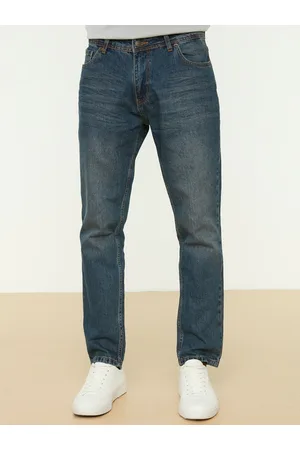 Trendyol Men Navy Blue Light Fade Relaxed Fit Pure Cotton Jeans