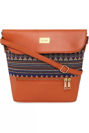 KLEIO Tan Jacquard & PU Coated Sling Bag