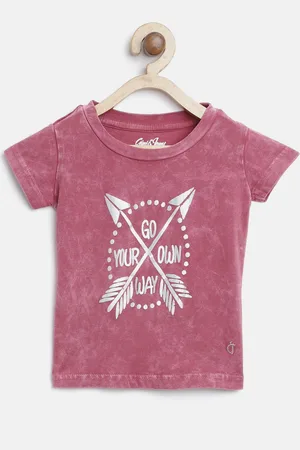 Gini and Jony Girls Dusty Pink & Silver Printed Round Neck T-shirt