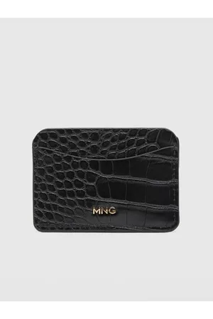 MANGO Women Wallets & Card Holders - Women Black Croc Textured Card Holder