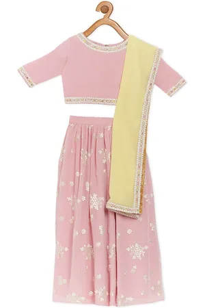 Ethnovog Girls Pink Embroidered Ready to Wear Lehenga Blouse With Dupatta