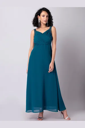 women blue shoulder strape maxi dress