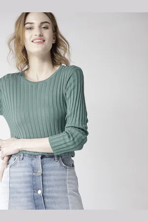 Mast & Harbour Women Sea Green Ribbed Pullover