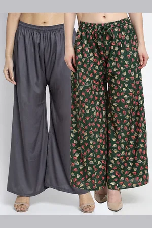 Jinfo Women Grey & Green Printed Flared Knitted Ethnic Palazzos Pack Of 2