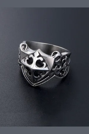 Yellow Chimes Men Rhodium-Plated Silver-Toned & Black Pirate Symbol Stainless Steel Finger Ring