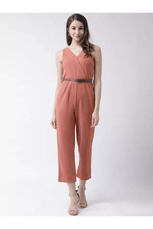 KASSUALLY Women Peach-Coloured Solid Wrap Basic Jumpsuit