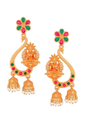 Aadita Gold-Toned Kundan & Pearl Studded Jhumkas