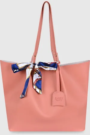 Bagsy Malone Peach-Coloured PU Structured Tote Bag with Bow Detail