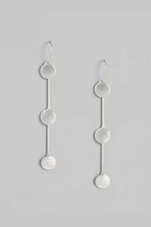 EL REGALO Silver-Toned Three-Circle-Long Drop Earrings