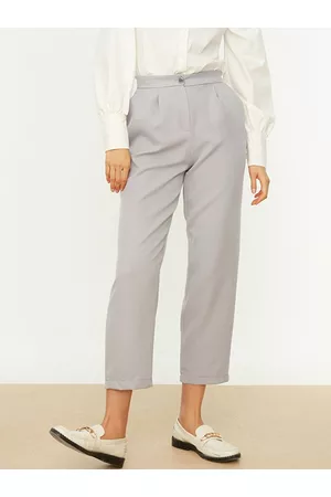 Trendyol Women Trousers - Women Grey Regular Fit Pleated Trousers