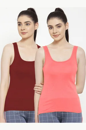 Friskers Women Pack of 2 Maroon & Peach Cotton Tank Top