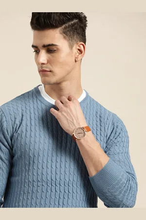 Invictus Men Blue Cable Knit Pullover